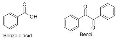 Structures of benzoic acid and benzil